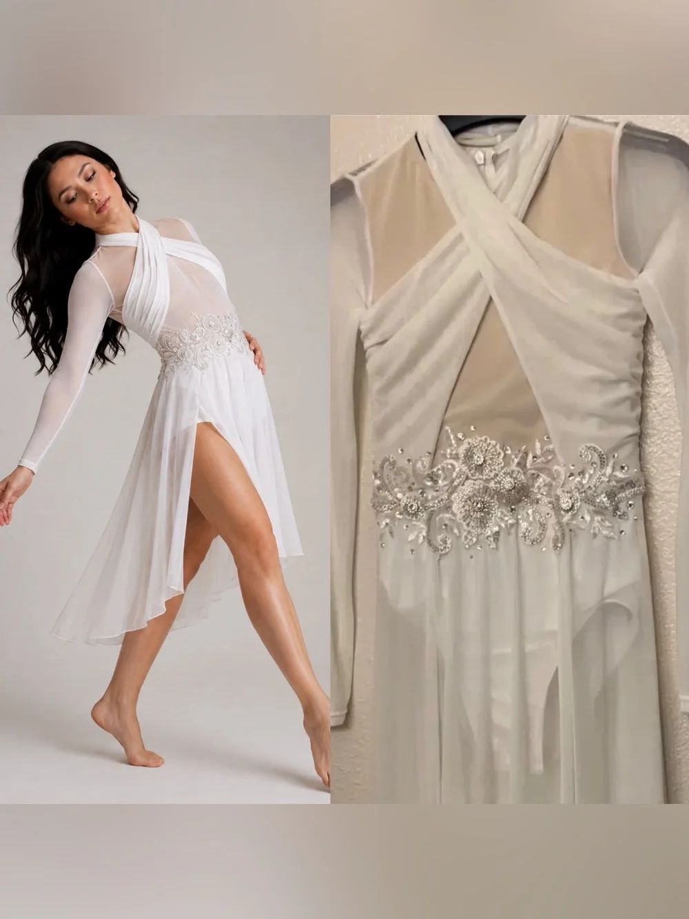 WEISSMAN Dance elite lyrical custom solo illusion dress white Star D10402 MC chi